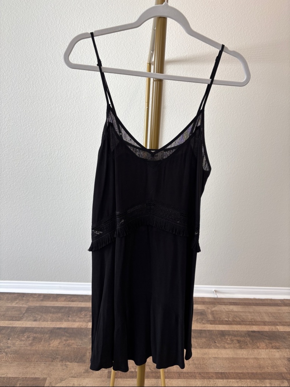 Black Lace-Trim Mini Slip Dress